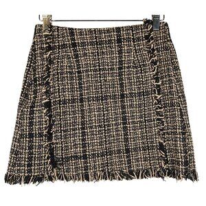 Tweed Fringed Mini Skirt In Black & Beige By Shein